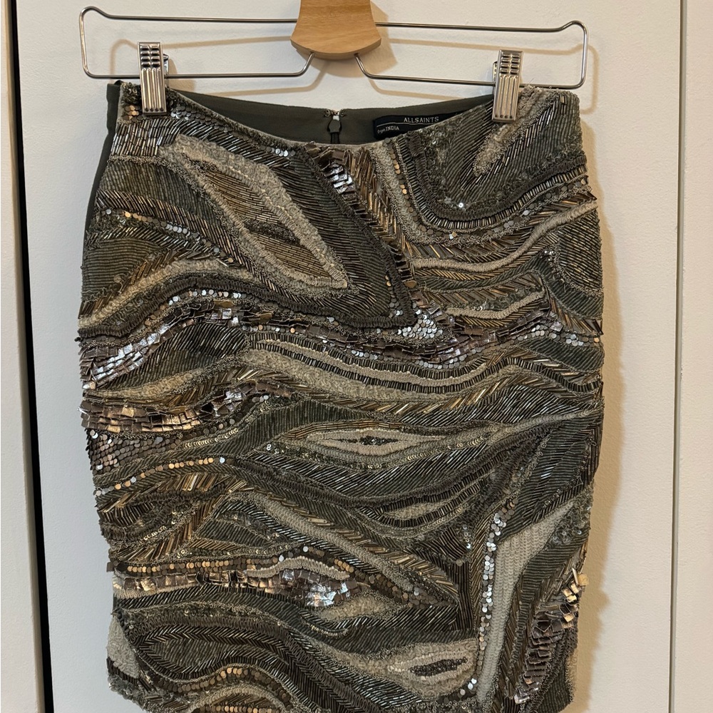 All Saints Hand Embellished Sequin Mini Skirt